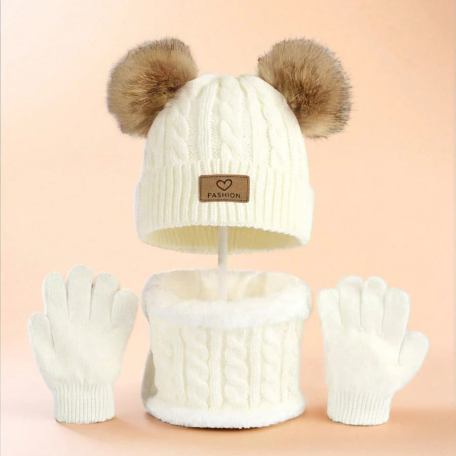Children's warm hat and neck gloves set by HSF Marketplace for autumn and winter weather