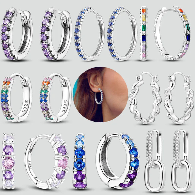 925 sterling silver hoop earrings with zirconia, hypoallergenic fashion jewelry for women and girls