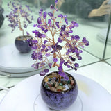 1set Crystal Crushed Stone Amethyst Handmade Crystal Crafts Tree of Life Indoor Decorative Stones for Home Decor Desktop Ornamen
