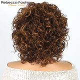 Pixie curly human hair wig by HSF Marketplace featuring highlighted short Jerry curls, glueless design, Brazilian Remy bouncy bob style