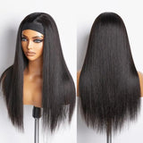 HSF Marketplace 18-inch straight Brazilian human hair headband wig, natural color, 200% density, machine-made half wig