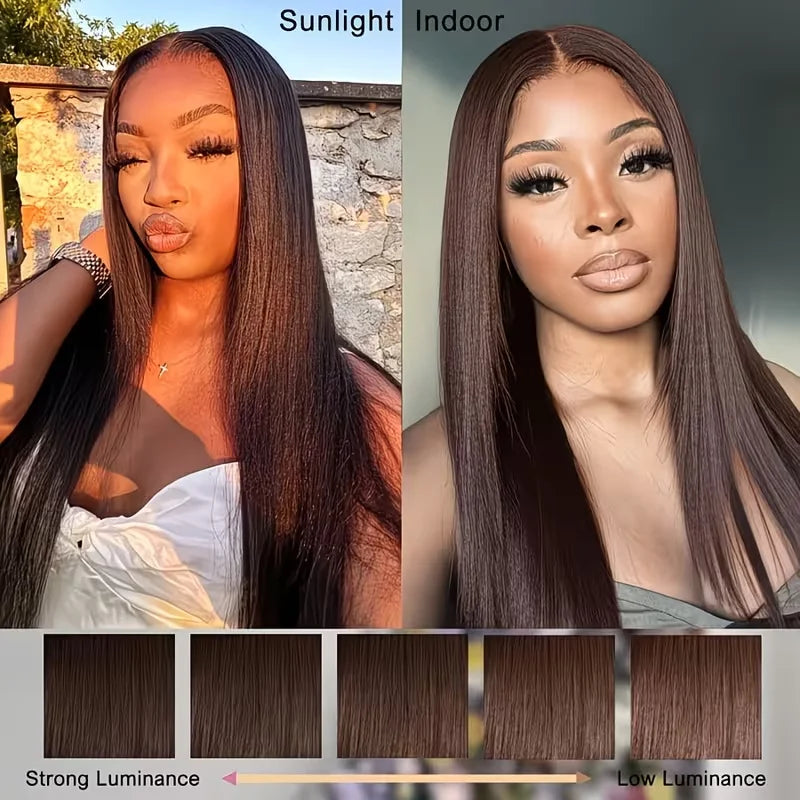 Chocolate Brown Straight Lace Front Human Hair 13X4 13x6 HD Lace Wigs 200 Density  PrePlucked Baby Hair 40 46 Long Inches Wigs