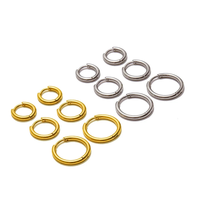 Classic HSF Marketplace stainless steel round hoop earrings for women, polished silver finish
