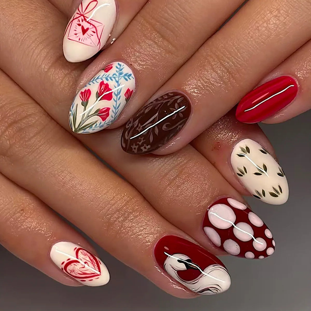 24-piece black polka dot press-on false nails, short round French tip design by HSF Marketplace