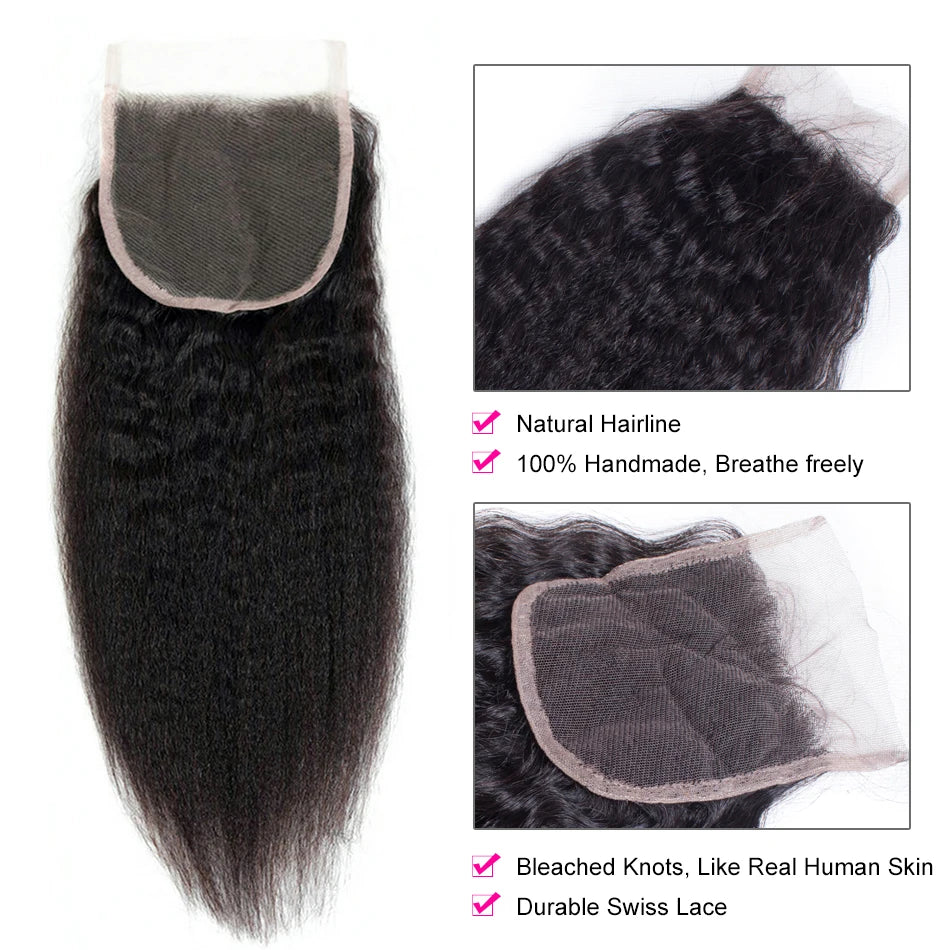 Kinky Straight Closure With Human Hair Bundles Yaki Straight Human Hair Bundles And Weaves With Frontal Closure Hair Extensions