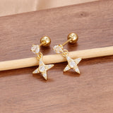 HSF Marketplace stainless steel star dangle earrings with sparkling zircon accents