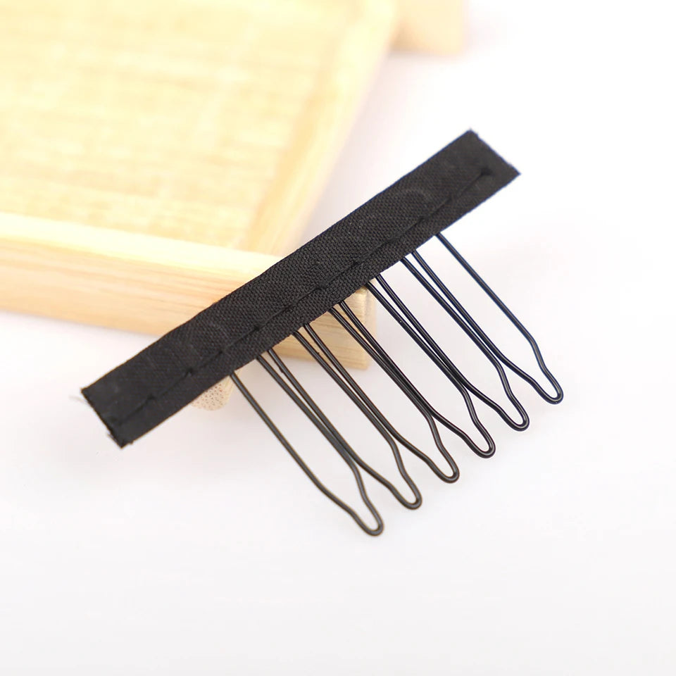 50pieces Black Steel Polyester Durable Wig Combs with Polyester cloth For Hair Pieces Wig Accessories Tools
