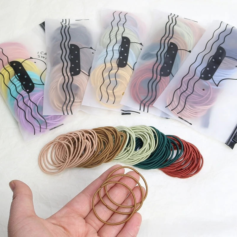 100PCS/Set Women 3.5CM Basic Nylon Elastic Hair Bands Ponytail Hair Scrunchie Rubber Bands Headband Hair Accessories Headwear