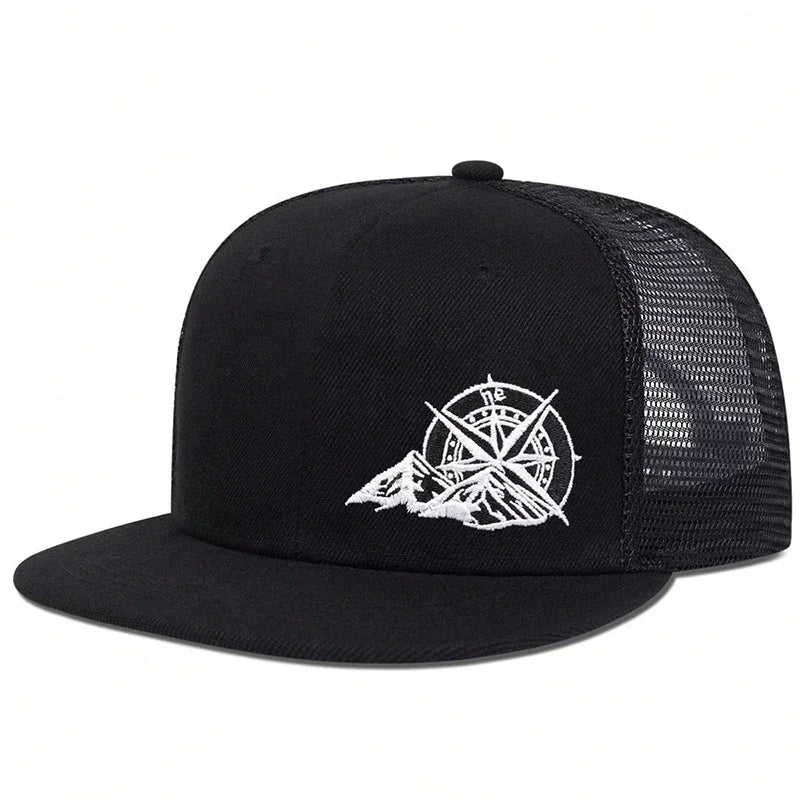 Unisex compass embroidery adjustable baseball cap in black, hip-hop style, by HSF Marketplace