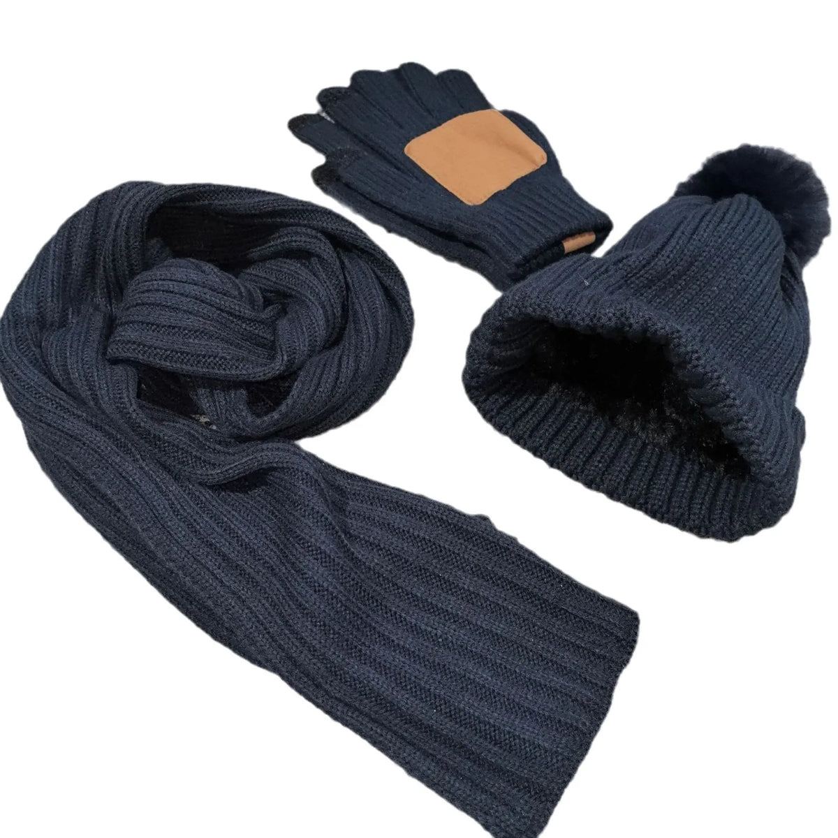 Women's warm winter touchscreen gloves, hat and scarf set in soft knit fabric, HSF Marketplace