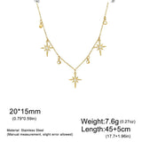 Gold stainless steel North Star pendant necklace with zircon accents for women, waterproof jewelry featuring an eight-pointed star design.