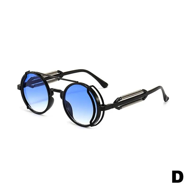 Fashionable punk steampunk sunglasses with round Gothic style frames, UV400 protection, featuring double spring hinges, by HSF Marketplace.