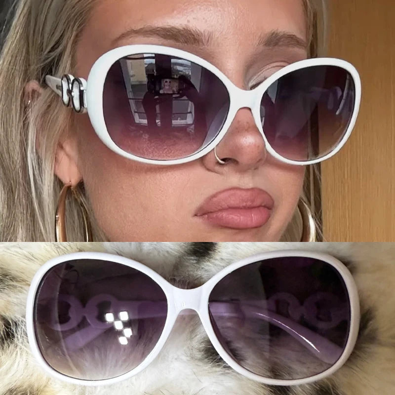 Large oval gradient sunglasses for women by HSF Marketplace, UV protection, stylish retro Y2K eyewear with elegant frame design.