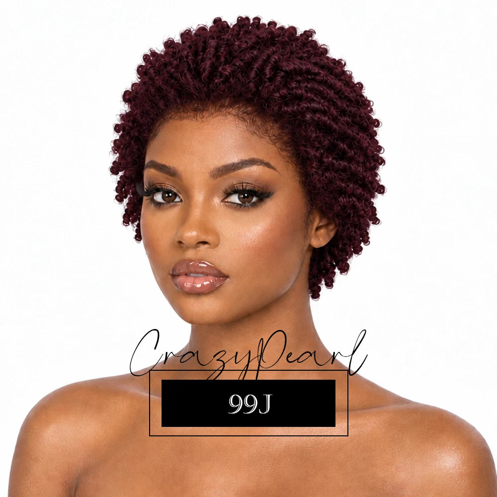 Chocolate brown short pixie cut dreadlocks wig with lace frontal, faux locs, and braided hair, human hair wig by HSF Marketplace.
