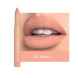 Waterproof cherry red matte lipstick and nude pink lip liner pencil with lip contour and plumping stain for natural makeup.
