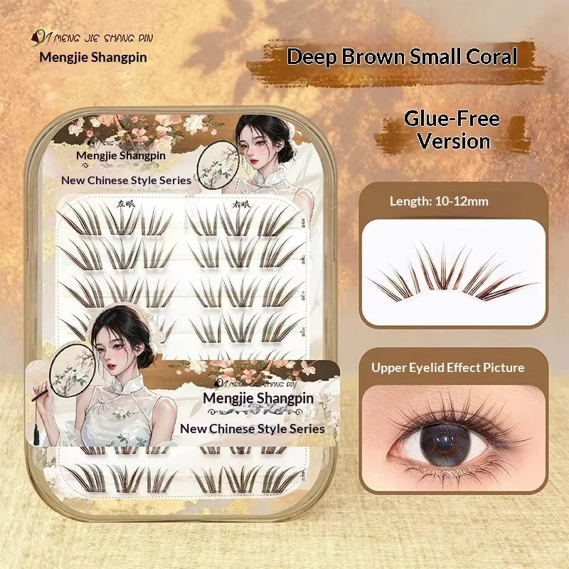 No Glue Self-Adhesive False Eyelashes - Dramatic Volume Natural Wispy Winged Fox Eye Manga Style Fluffy Cat Eye Lashes 7-12mm