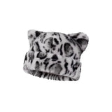 Women's leopard print plush teddy bear hooded beanie hat, thick and warm retro design