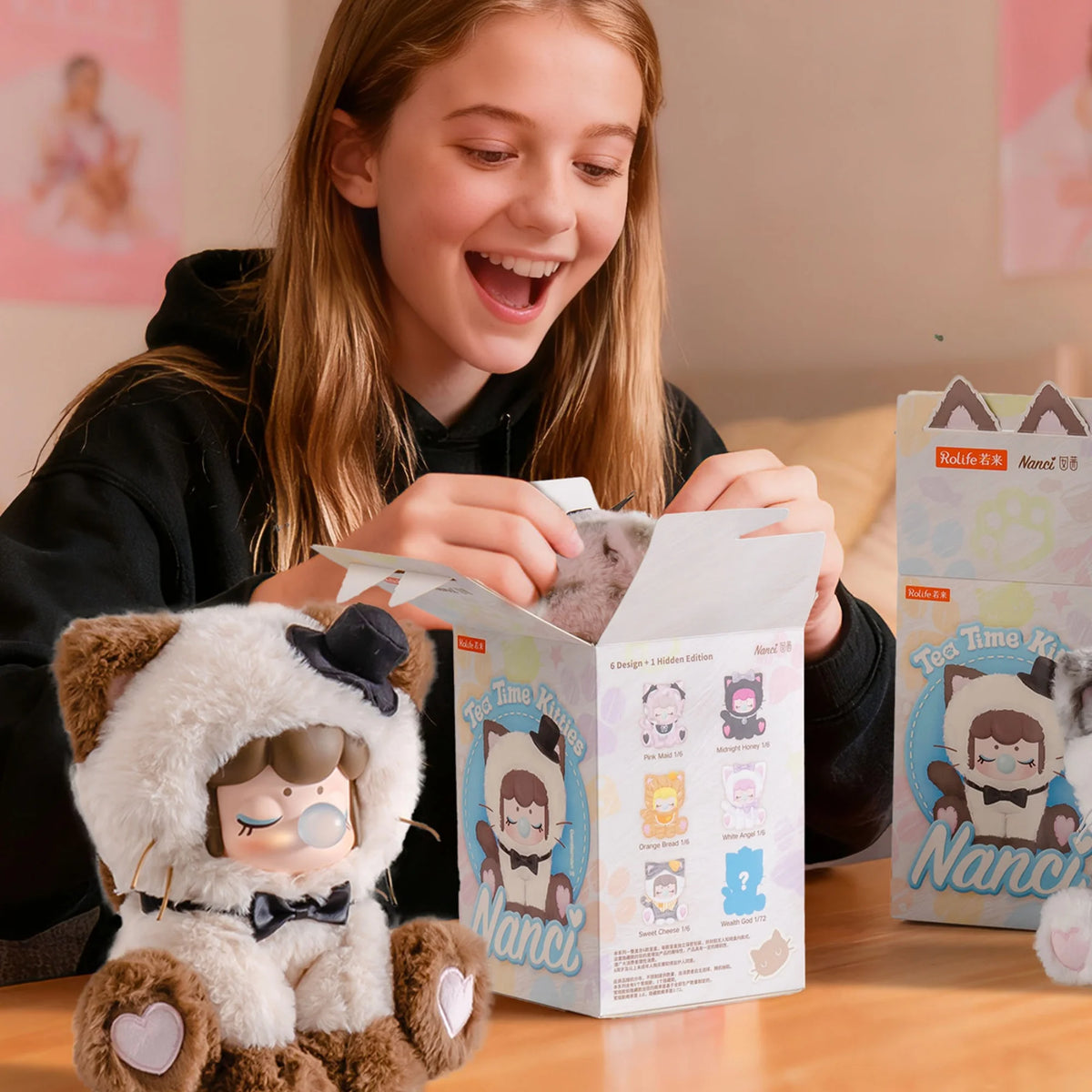 Rolife Nanci’s Tea Time Kitties plush blind box collectible figure doll toy in surprise box