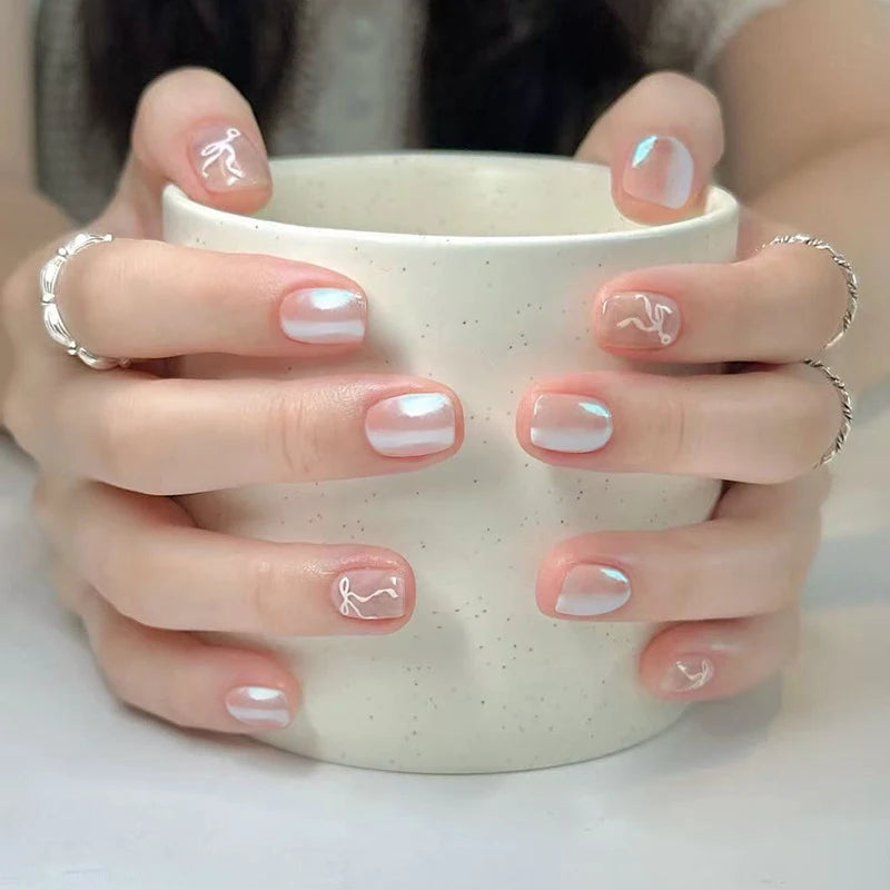 24-piece blush pink glitter diamond cat eye coffin press-on false nails by HSF Marketplace