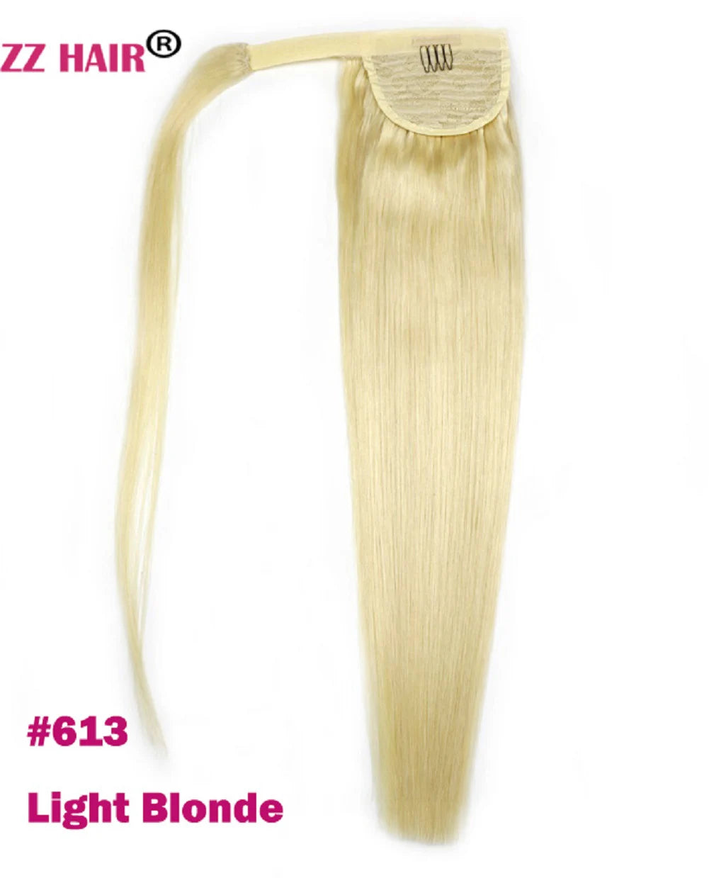 ZZHAIR 100% human hair straight wrap-around ponytail extension, machine-made Remy clip-in, 16–28 inches