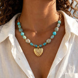 Boho stone beaded necklace with heart pendant for women by HSF Marketplace