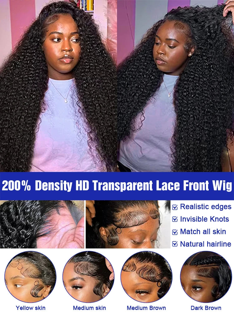 40 Inch 13x6 Deep Wave Hd Lace Front Wigs Human Hair 250 Density Water Wave 13x4 HD Lace Frontal Wigs Pre Plucked With Baby Hair Brazilian Virgin Bouncy Jerry Curly Human Hair Wigs Wet And Wavy Glueless Wigs Human Hair For Wo