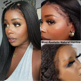 Kinky straight 13x4 pre-plucked lace frontal human hair wig with comfort fit cap by HSF Marketplace
