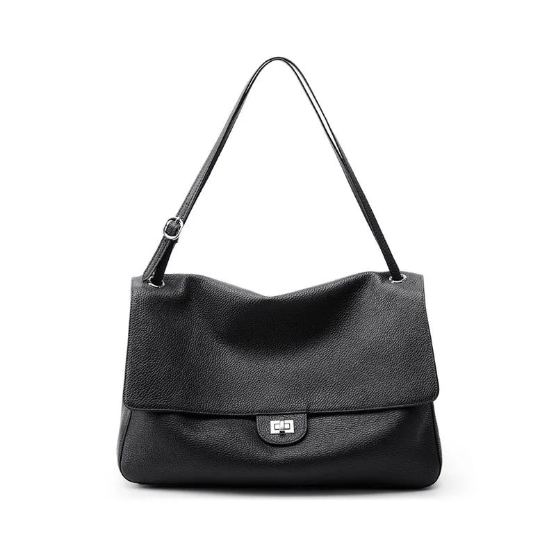 Large capacity women's leather handbag by HSF Marketplace, soft wear-resistant material, trendy travel bag with simple design.