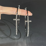 Shiny big circular cross hoop earrings with rhinestones for women, geometric jewelry by HSF Marketplace