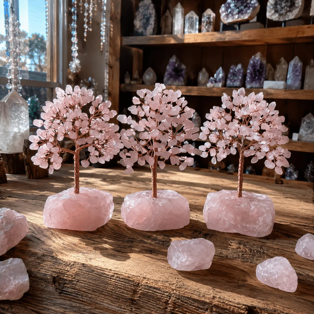 Rose Quartz Crystal Tree of Life - Tanli Tree, Feng Shui Decoration - Handmade Christmas Tree, Mineral Specimen