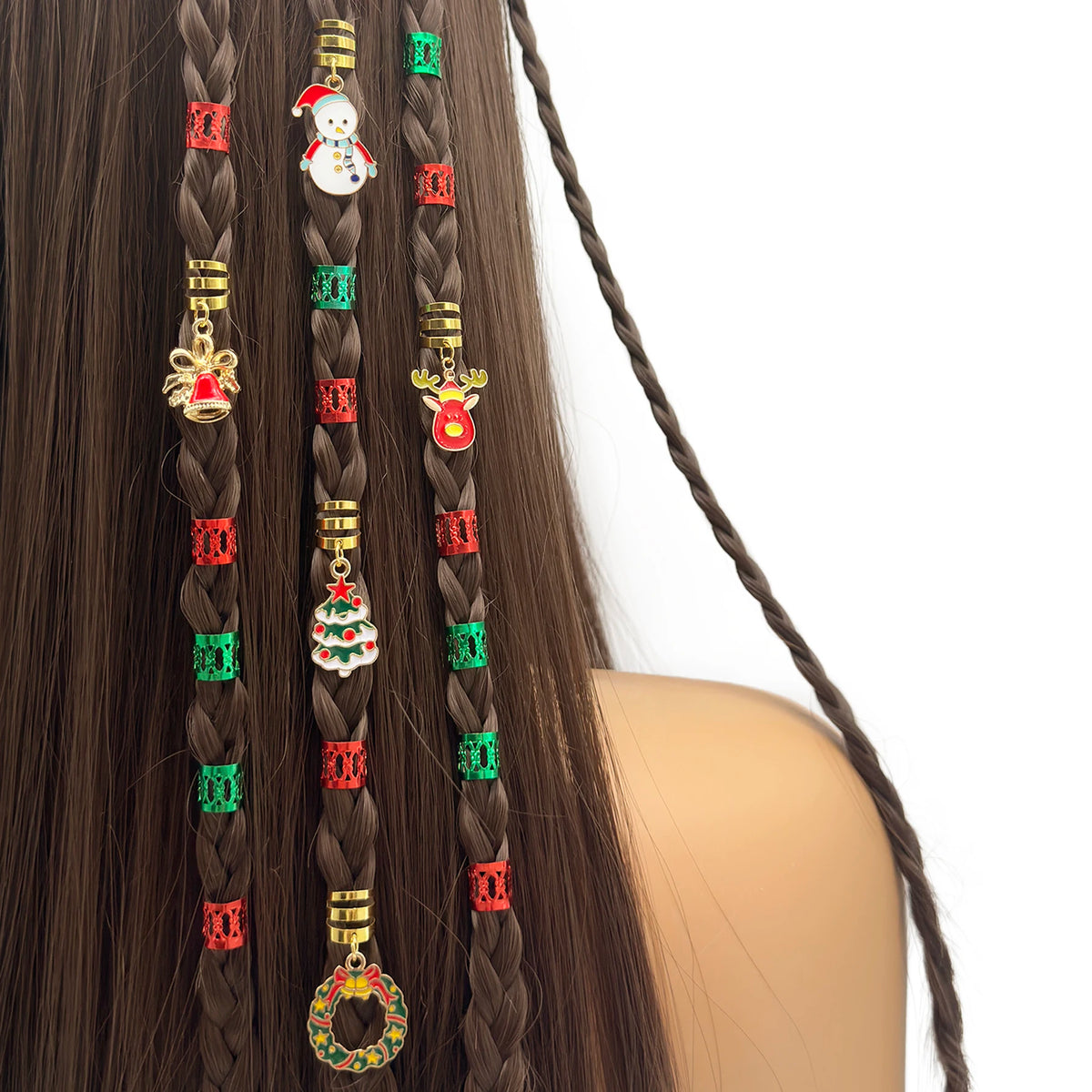 45Pcs Christmas Decor Pendant Dreadlock Braid Hair Beads Braids Hair Rings Hippie Style Hair Accessories For Women（Christmas）