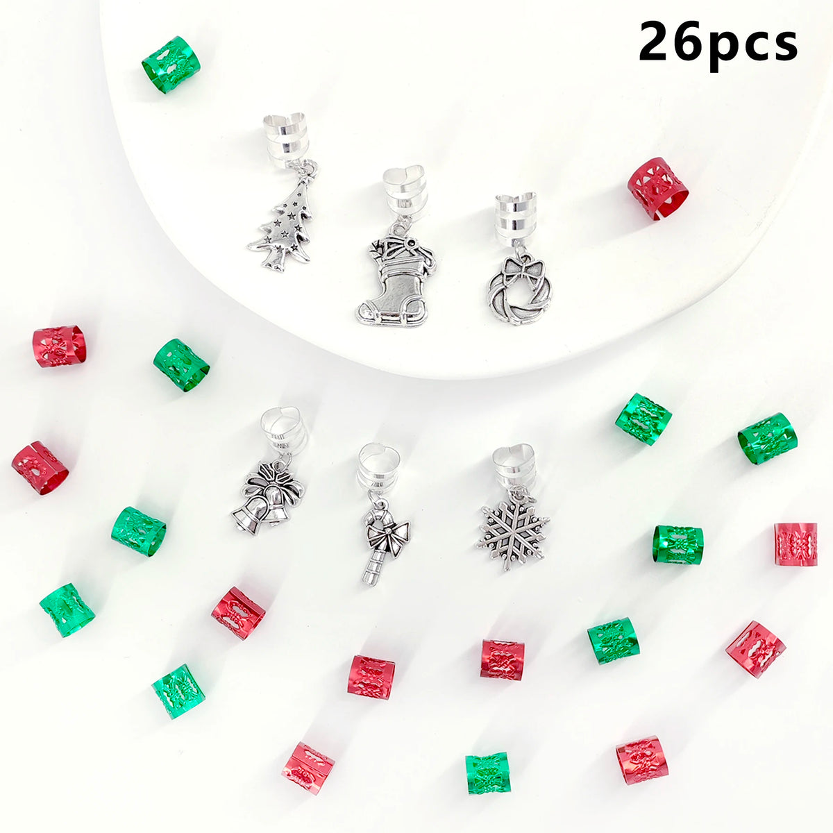 26 Pcs Christmas Decor Pendant Dreadlock Braid Hair Beads Braids Hair Rings Hippie Style Hair Accessories For Women（Christmas）