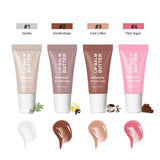 Set of four HSF Marketplace mirror lip glosses with vanilla pink sugar and coffee cake scents, featuring transparent shine and moisturizing formula.