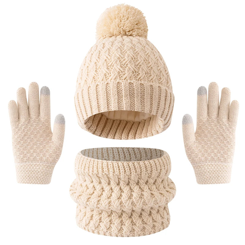 Kids' solid color fleece hat, scarf and gloves winter set by HSF Marketplace