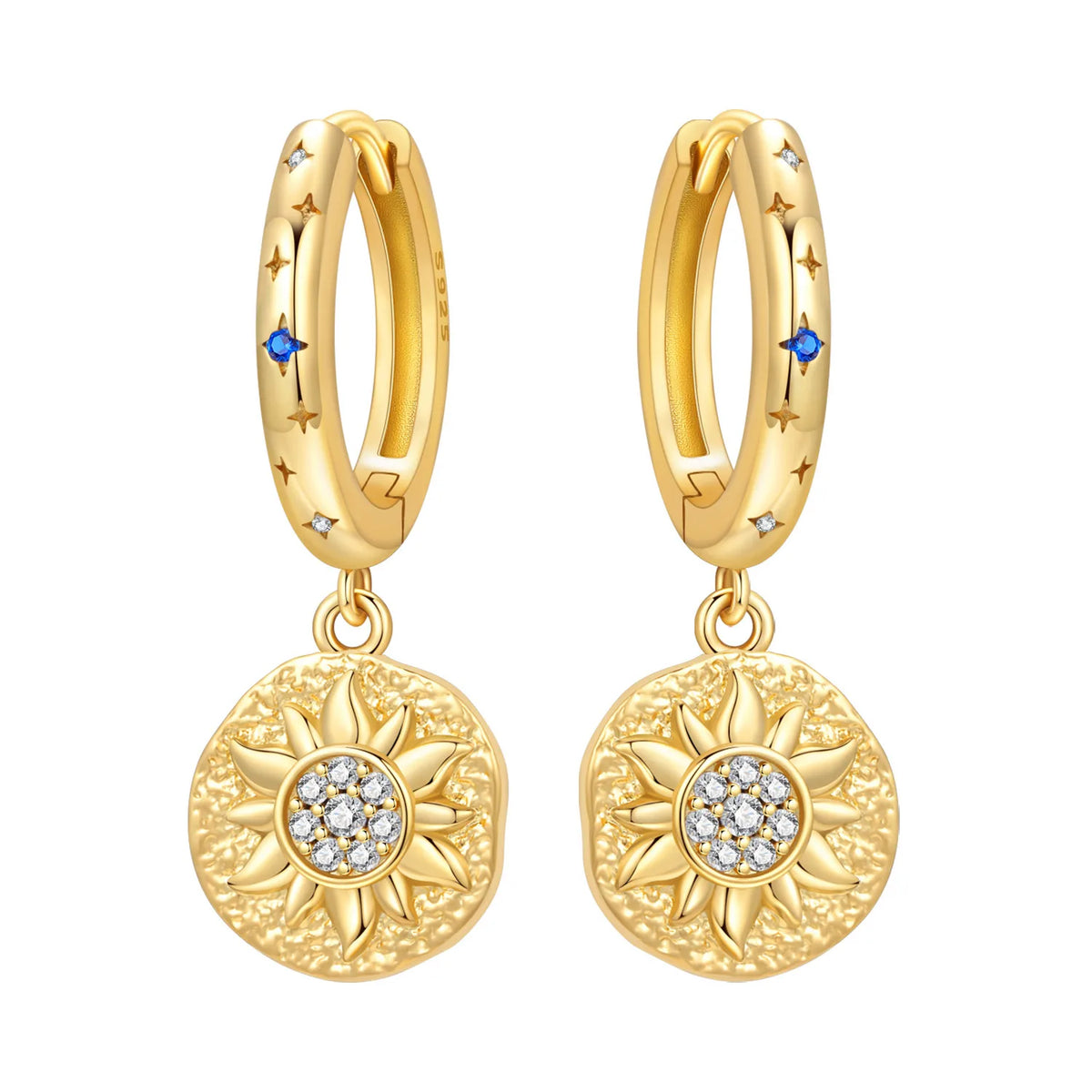 925 sterling silver 18K gold plated cherry blossom butterfly hoop earrings for women