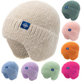 Women's candy-color faux fur knitted earflap winter hat, soft Kpop-style beanie cap for streetwear