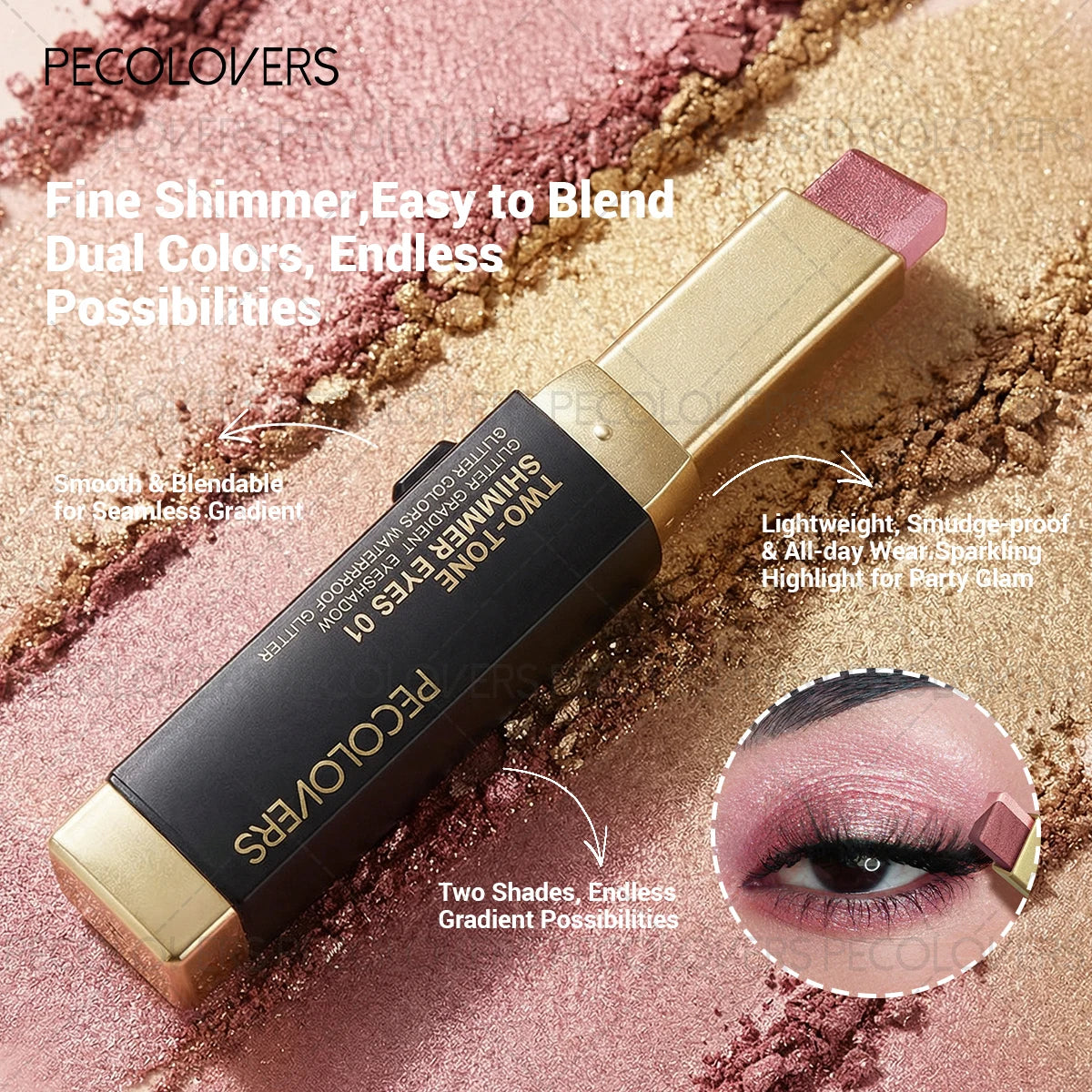 Six-piece set of two-color push-pull eye shadow sticks by HSF Marketplace, waterproof, sweat-proof, with eye highlight and stacking design.