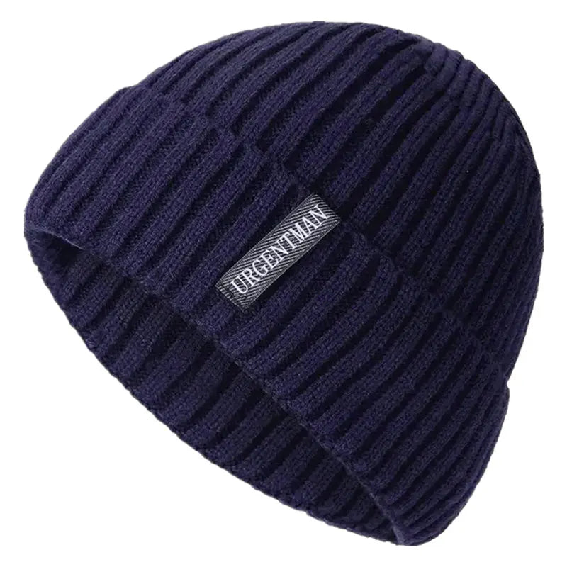 Unisex URGENTMAN warm winter beanie hat with plush fur lining and thick knitted design