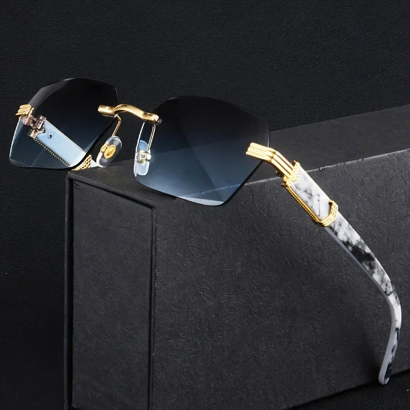 Rimless small square sunglasses for men and women, classic frameless summer travel shades