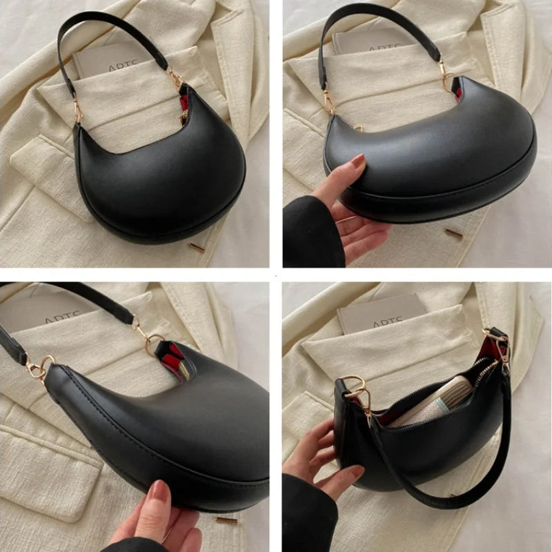 Luxury moon-shaped women's handbag by HSF Marketplace, elegant high-end single shoulder purse with stylish design.