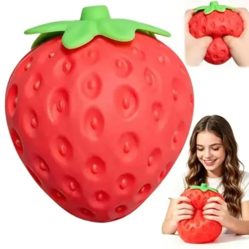 Large Giant Strawberry Squishy Toy by HSF Marketplace, slow rising stress relief sensory fruit toy for adults, soft and squeezable.