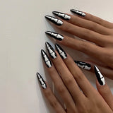 24-piece glitter pink sequin false nails with Halloween skull and love print, European ballet press-on style