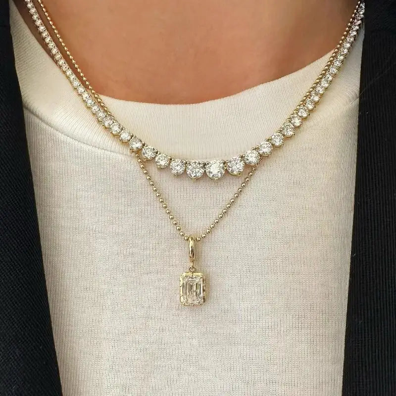 Women's geometric zircon pendant necklace by HSF Marketplace for daily wear