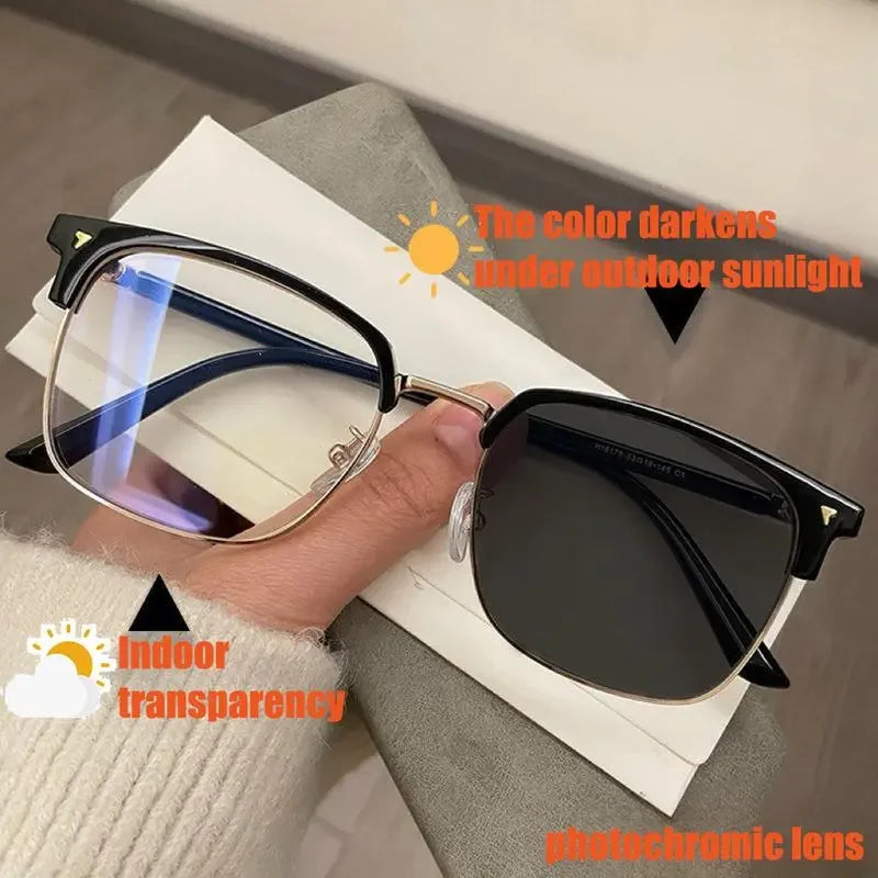 Fashionable 2026 Ultra Light square frame photochromic sunglasses with anti-radiation lenses for women and men by HSF Marketplace