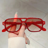 Vintage double bridges square sunglasses with rivets, ocean-tinted lenses, UV400 protection, stylish eyewear for women.