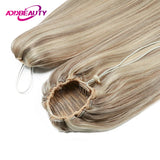 Straight drawstring ponytail hairpiece with clip, 100% real human hair for women, natural wrapped-around style