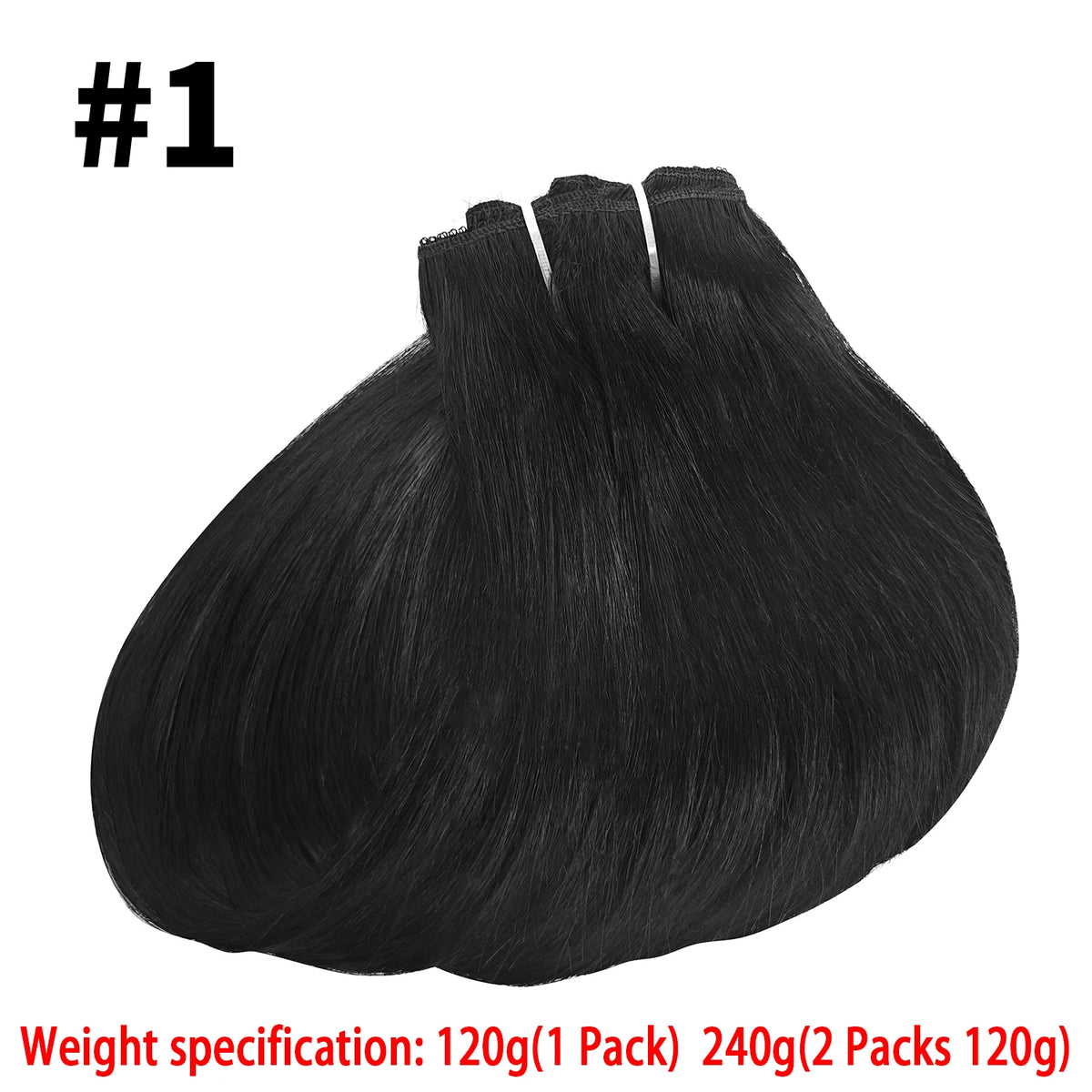 Natural black HSF Marketplace clip-in hair extensions, 100% human hair, 120g full head 8-piece set
