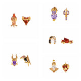 Movie villain stud earrings in gold color with cubic zirconia for women and girls