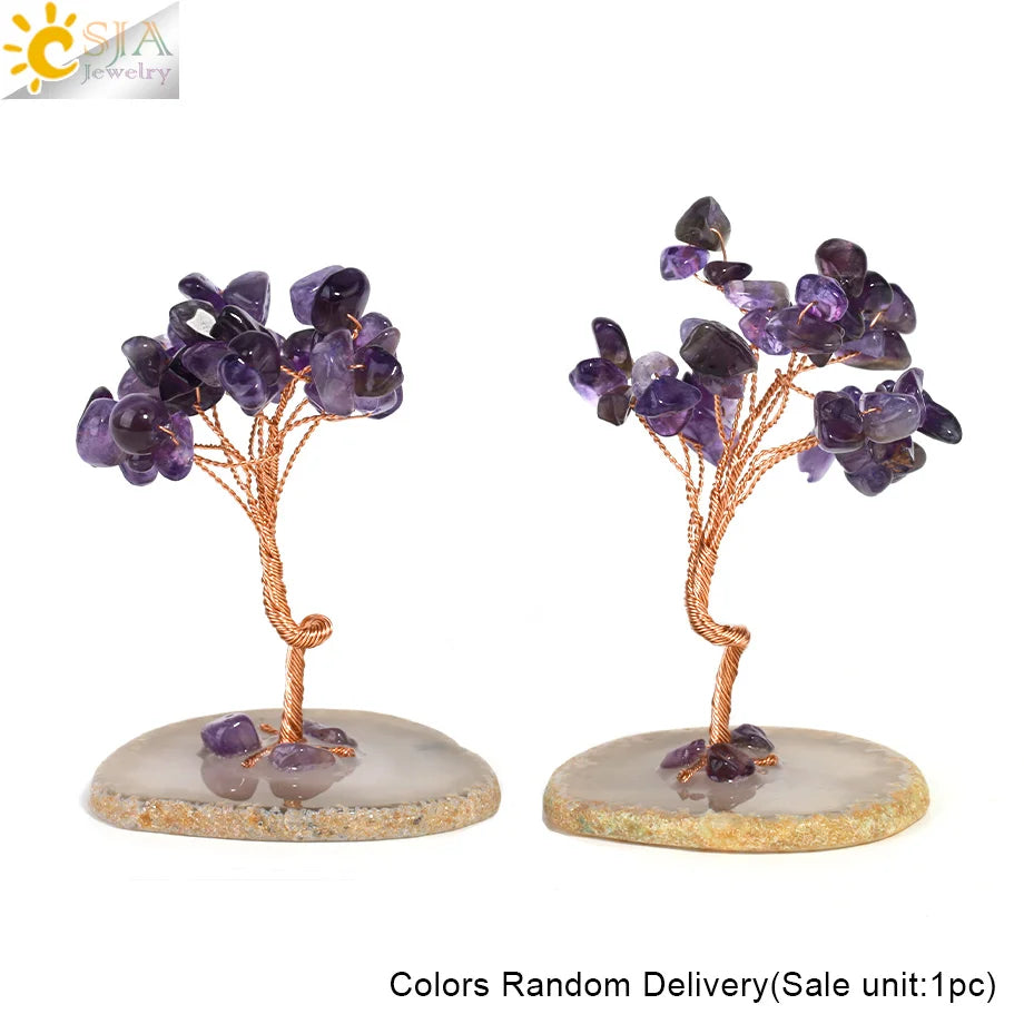 CSJA 7 Chakras Tree of Life Decoration Rose Natural Chip Crystal Handmade Healing Luck Money Trees Feng Shui Home Office  G822