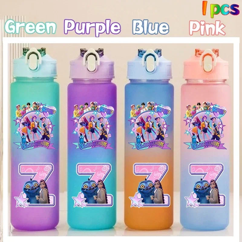 Kpop Demon Hunters 750ml gradient color water cup with straw by HSF Marketplace